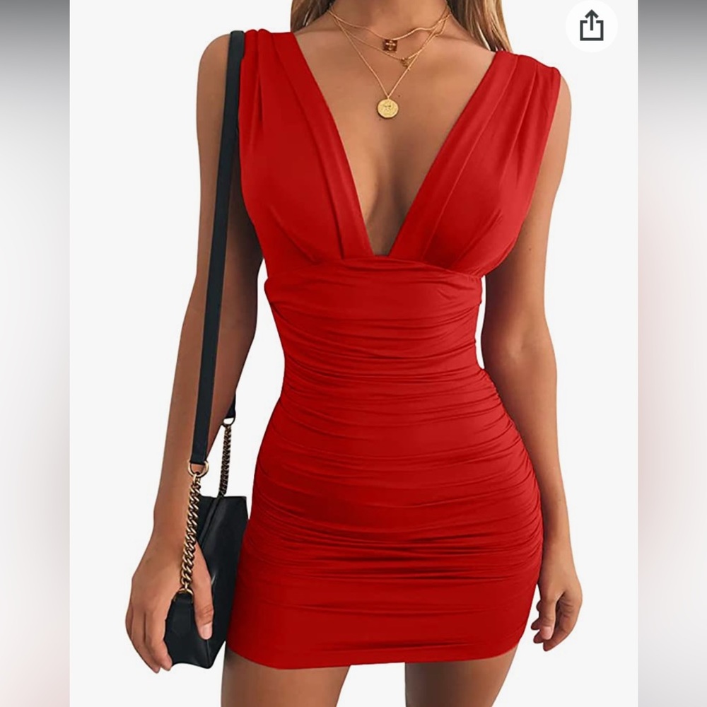 GOBLES Women's Sexy Bodycon Sleeveless Ruched Party Mini Cocktail Dress